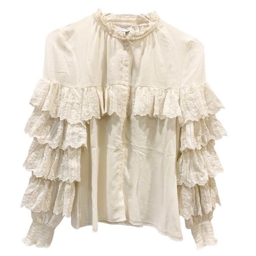 Victorian Era Topshop Ruffled Blouse High Neck